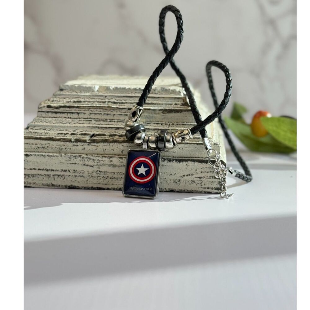 Marvels Capt. America Black Leather Necklace